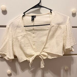 Windsor Cream Textured Tie-Front Crop Top